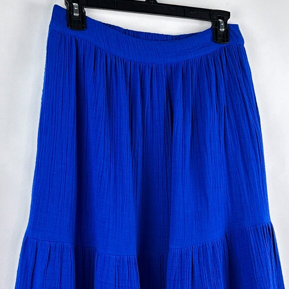 Soft Surroundings Tiered Blue Two Pocket A-Line Cotton Skirt Size PXS - Picture 3 of 10